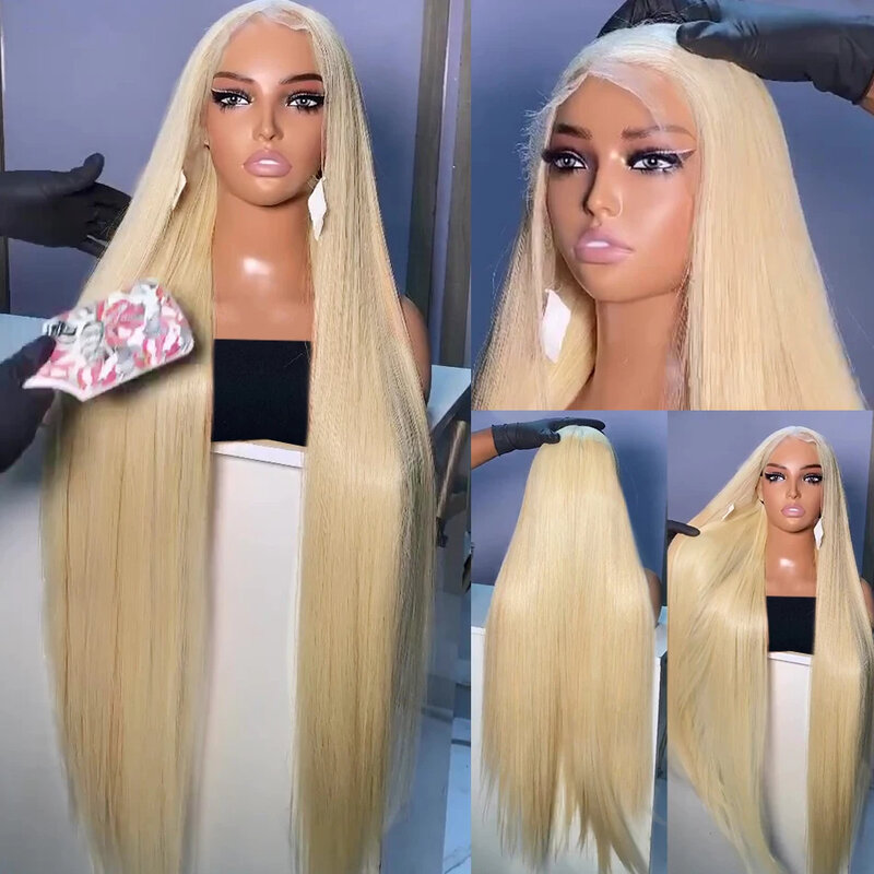 13x6 HD Transparent 613 Blonde Lace Frontal Wig Brazilian Preplucked Bone Straight Wig 13x4 Lace Front Human Hair Wig For Women