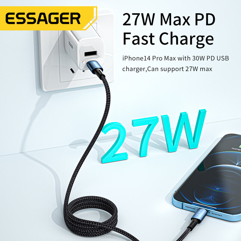 Kabel USB C Essenger untuk IPhone 14 13 12 11 Pro Max XS 20W Kabel Pengisi Daya Cepat Tipe C Hingga Kabel Tanggal Menyala untuk iPad Macbook