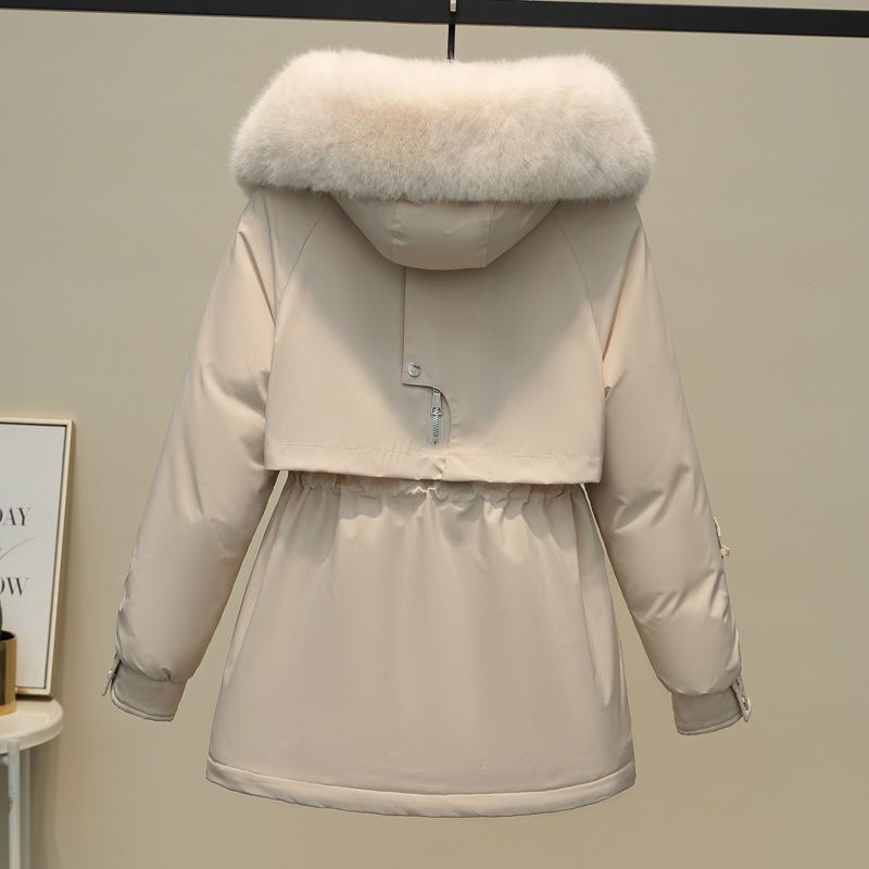 女性の冬のフード付きジャケット,暖かい毛皮の裏地が付いたベーシックな裏地付きコットンコート,新しい冬のコレクション2023