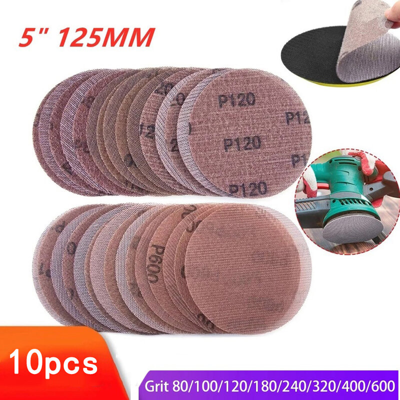 Circular Sandpaper Dust-free Sand Tray For Anti Clogging 10 Sheets 5 Inch Mesh Sanding Discs Dust Free Sandpaper 80 To 600 Grit