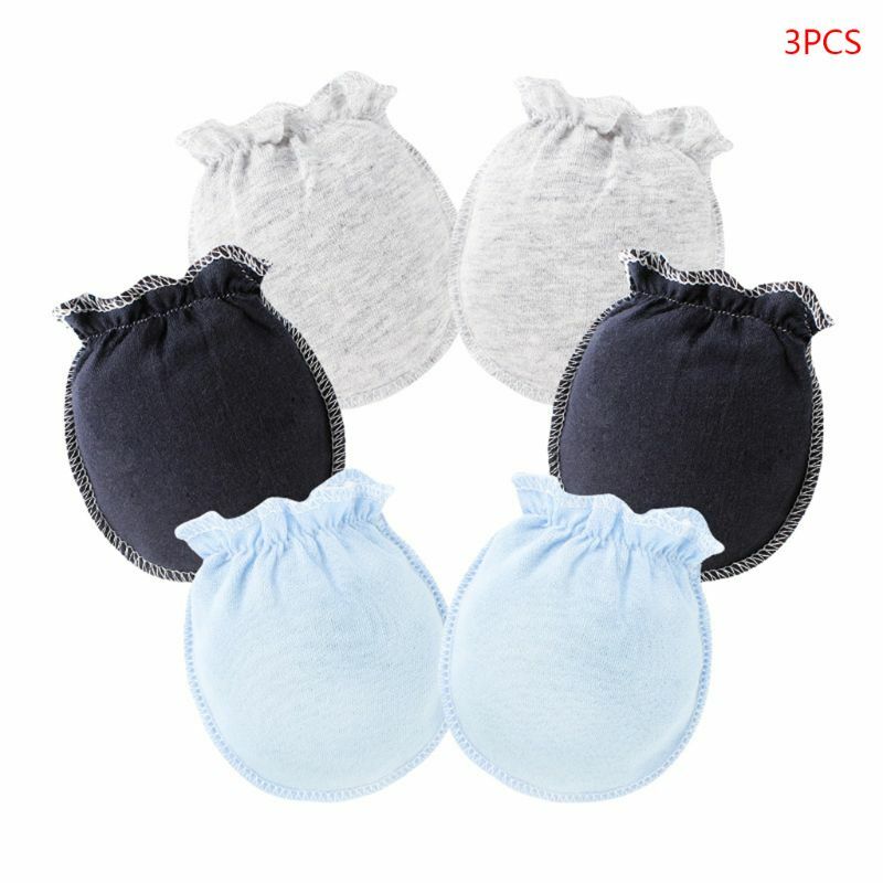 Q0KB 3 คู่/ล็อตถุงมือเด็กเกิดใหม่สำหรับทารกแรกเกิดผ้าฝ้ายเด็ก Anti Scratching ถุงมือชุดสำหรับป้องกัน Face ทารก Mittens