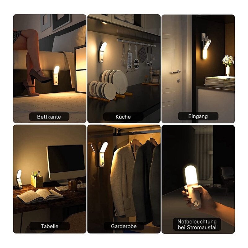 Luz Nocturna piezas con Sensor de movimiento, lámpara de carga USB, Control táctil, 3 colores cambiantes, función de atenuación, función de memoria, 1 unidad