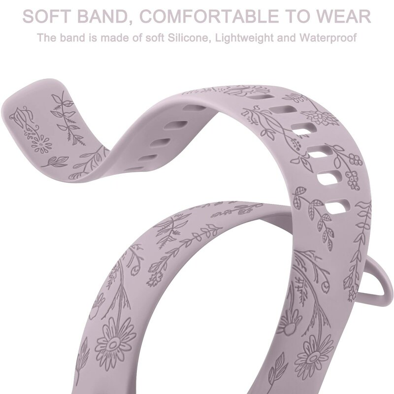 Banda gravada flor para Fitbit Versa 3 e Versa 4, pulseira de silicone macia, pulseira para Fitbit Sense 2, acessório pulseira
