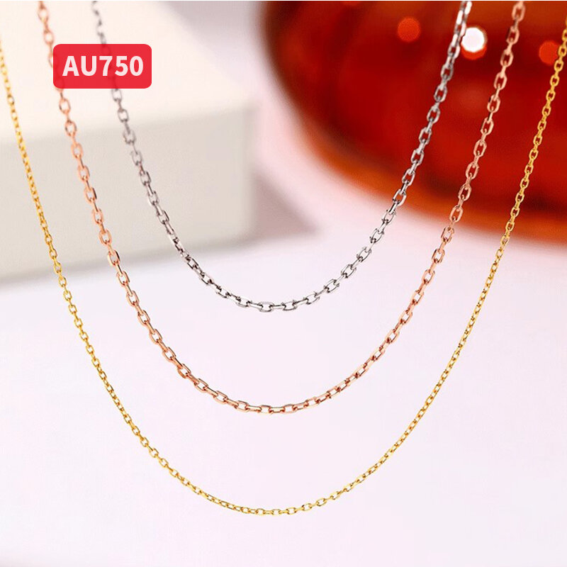 Real Gold Cross Chain Card Necklace para mulheres, ouro rosa e branco, ouro 18k, au750