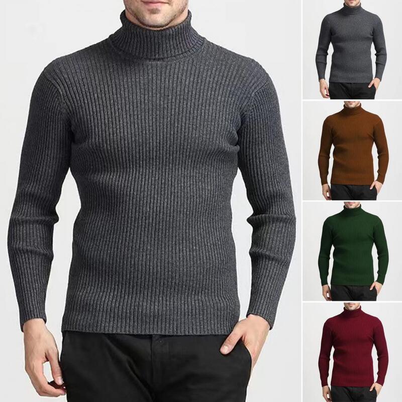 High Collar Men Top Men's Turtleneck Knit Sweater Warm Autumn Winter Solid Color Pullover with Slim Fit Ribbed Bottoming for Men