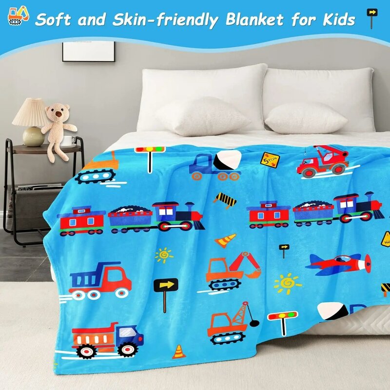 Children's blanket, soft, comfortable and warm flange faced children's blanket, cute designed car Children's Day gift