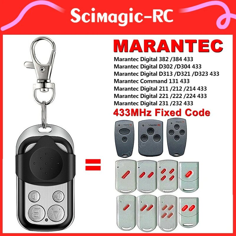MARANTEC-controlo a distância da porta da garagem, comando da porta, código fixo, Digital, 382, 384, D302, D304, D313, D321, 211, 212, 214, 433MHz