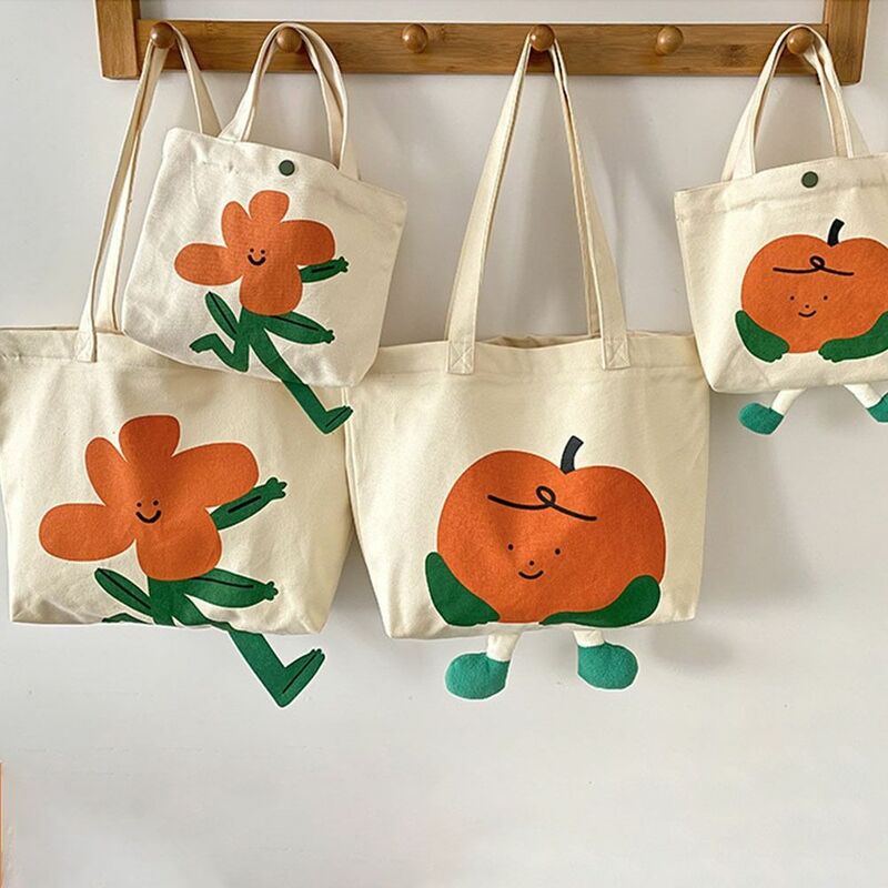 Soft Flower Villain Canvas Bag Cute Canvas High Capacity Cartoon Print Handbag Casual Shoulder Bag