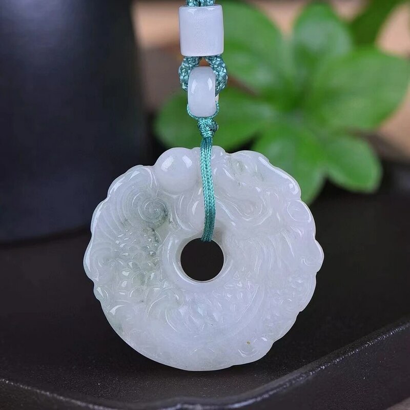 Tianshan Jade Pendant Natural Ice Green Stone Necklace Pendants Men Women Auspicious Dragon Amulet Jewellery Charms Jewelry