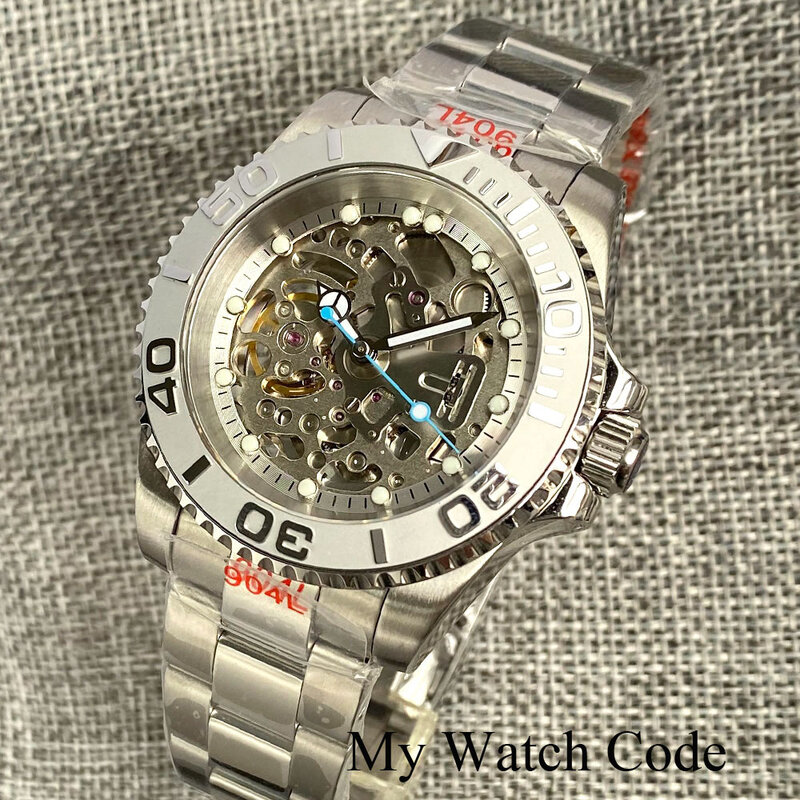 20bar Waterproof Hollow-out Skeleton NH70 Watch for Men Steel Diver Luxury Clock Blue Hand  Reloj Hombre 904L Bracelet