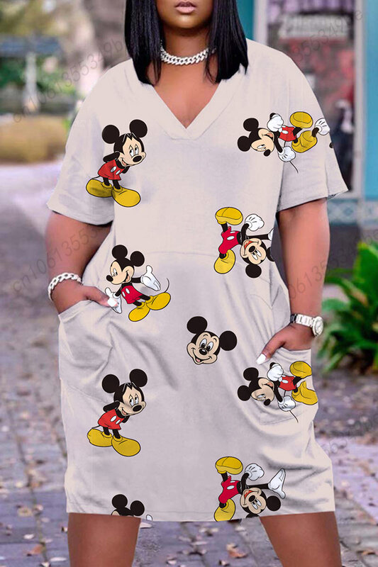Disney-vestido de verano de talla grande para mujer, traje elegante e informal, 5xl, 6xl, 7xl, 8xl, 2022