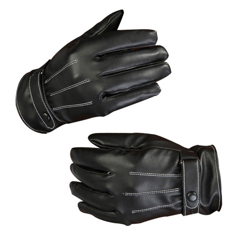 Мужские зимние перчатки из искусственной кожи, плотные теплые флисовые ветрозащитные перчатки, термоварежки для вождения, езды на велосипеде