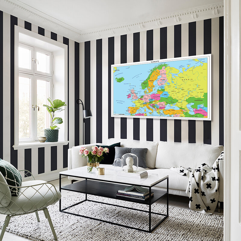 Póster de pared de mapa de Europa, pintura no tejida, decoración del hogar, suministros de enseñanza escolar para niños, 150x100cm