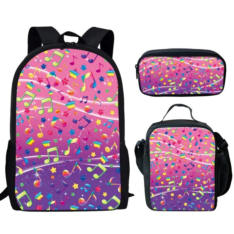 Kreatywna moda zabawna nuty 3D Print 3 sztuk/zestaw szkolne torby mała torba na laptopa plecak torba na Lunch piórnik