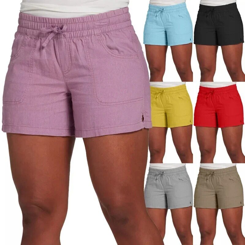 Pantalones cortos con cintura elástica para mujer, Shorts informales a la moda, Color sólido