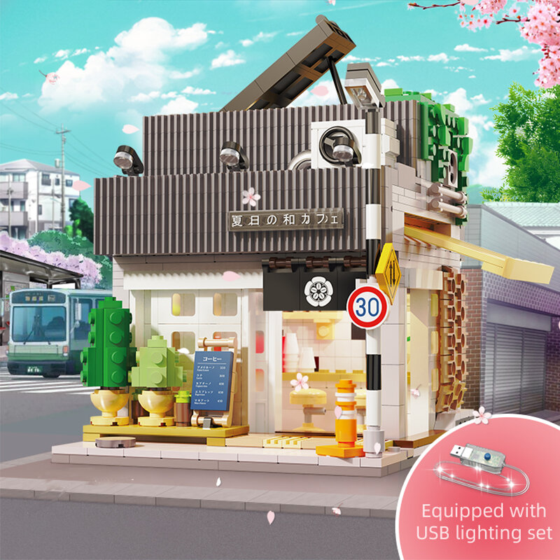 1116Pcs Cada Led Stad Japanse Stijl Zomer Restaurant Koffie Huis Bouwstenen Vrienden Licht Winkel Bricks Speelgoed Voor Kinderen gift