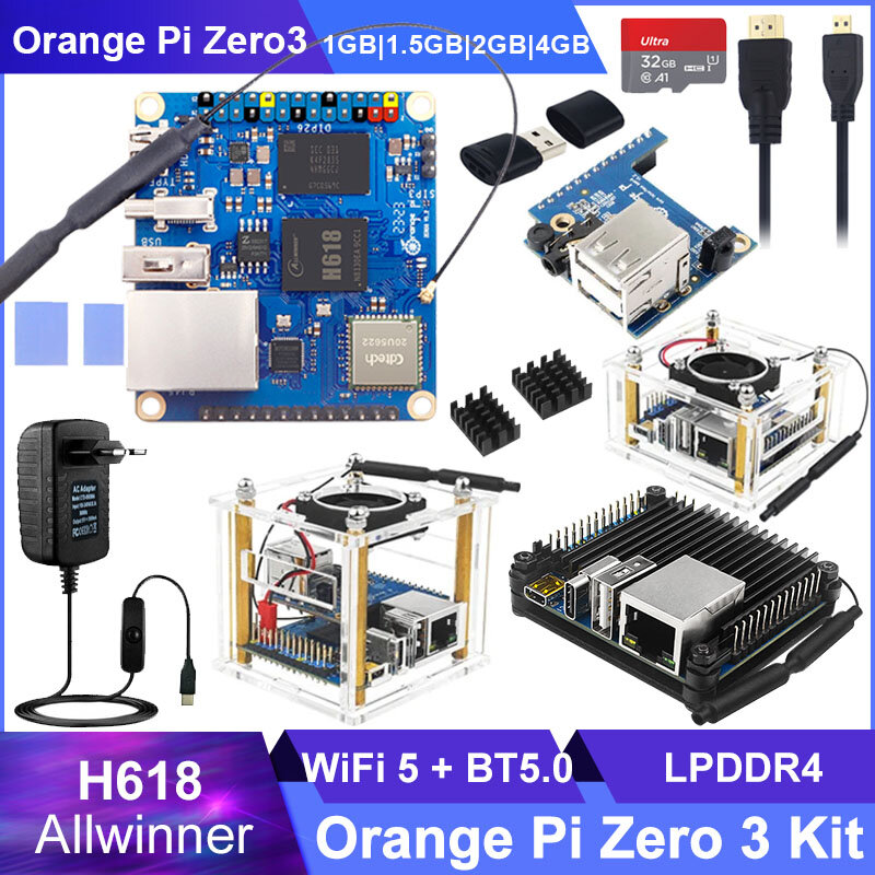 Naranja Pi Zero3 4GB 2GB 1GB 1,5 GB RAM Allwinner H618 64 bits 16MB SPI Flash doble banda WiFi5 + BT5.0 Gigabit LAN naranja Pi cero 3