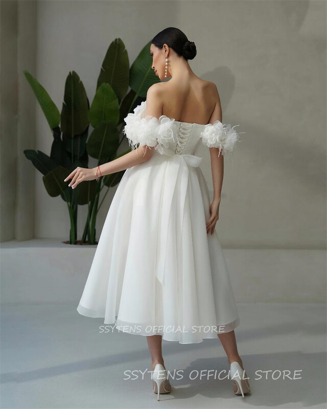 Elegant Princess Wedding Dresses Ankle Length 3D Flowers Off Shoulder Sexy Bride Dress Women Bridal Gowns A Line Vestido Noiva