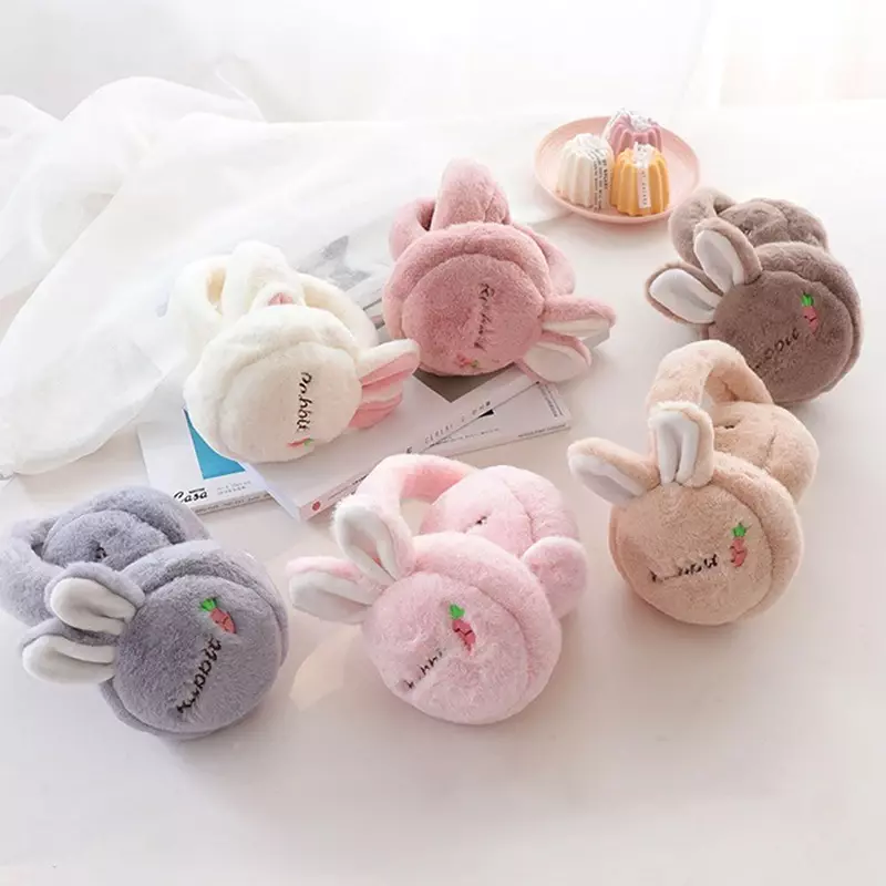 Cute Rabbit Ears Carrot Plush Warm Earmuff  Telescopic Soft Folding Women Child Ear Muffs for Girls Gift Ear Warmers Winter
