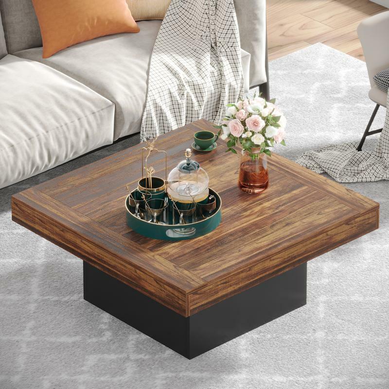 Square LED Coffee Table, Industrial Engineered Wood Coffee Table for Living Room