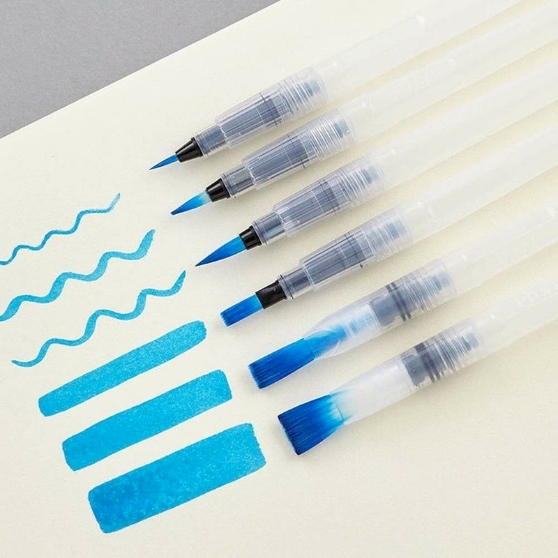 แปรงสีน้ำแบบเติมได้6ชิ้นปากกาหมึกปากกาเขียนตัวอักษรอุปกรณ์ศิลปะพู่กันสีน้ำ