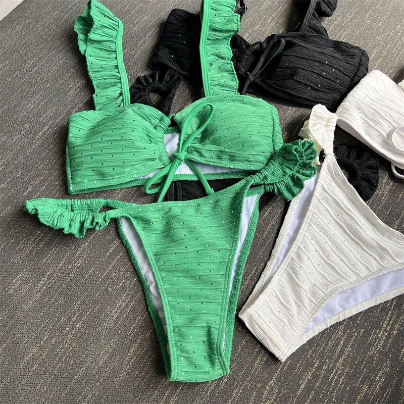 Costume da bagno da donna verde 2 pezzi intimo + reggiseno superiore Summer Beach Holiday Sexy Casual Daily Hot Girl Streetwear