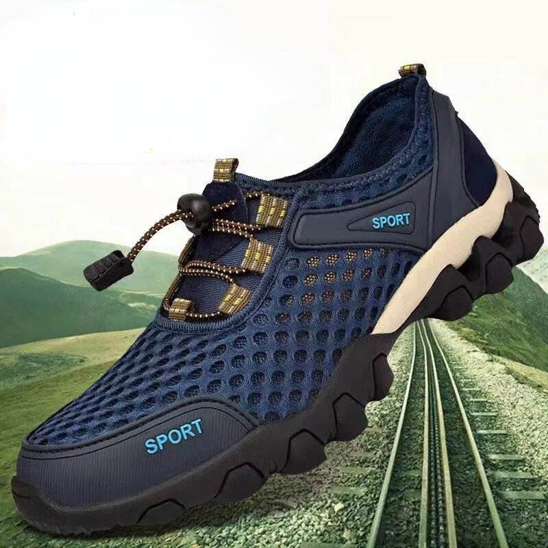 Męskie trampki letnie brodzące buty z siatką sandały wygodne wsuwane sandały turystyczne na świeżym powietrzu Casual wspinaczka obuwie trekkingowe