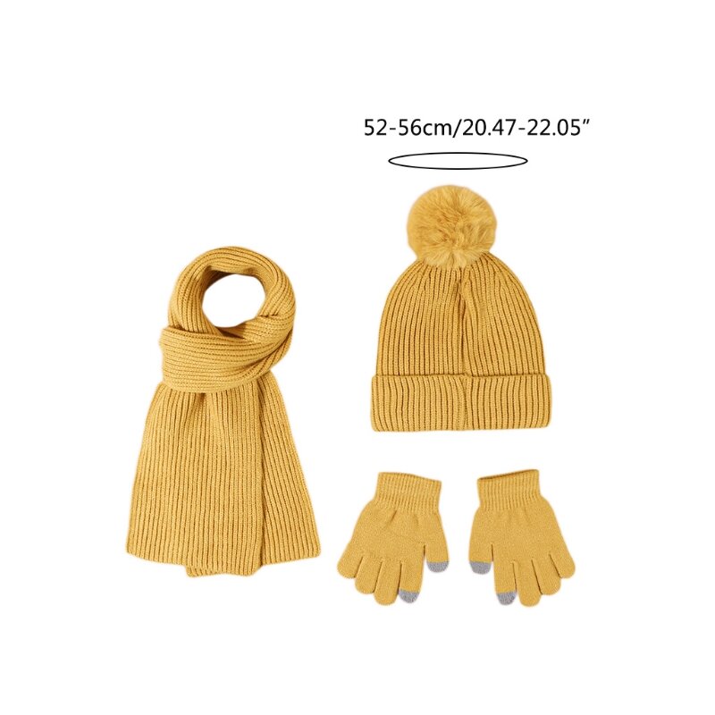 Шапки из трех предметов, шарф, комплект перчаток, детская шапка, зимняя теплая вязаная шапка с помпоном, осенне-зимняя кепка для