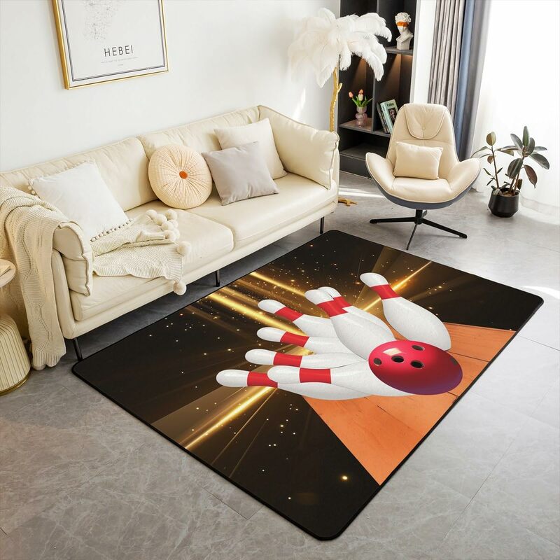 Bowling Party Area Rug for Kids Boys Girls,Bowling Ball Carpet Sports Ball Game Floor Mat Non Slip Living Room Entrance Doormat