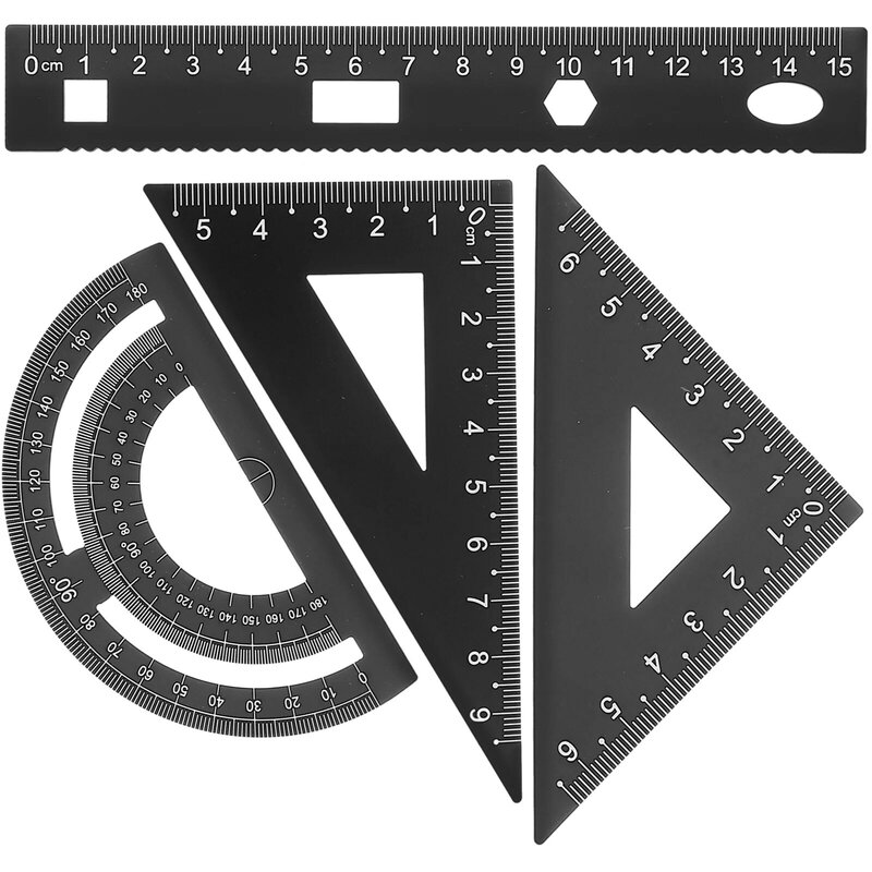 Triangular Régua de metal Papelaria Set para estudantes, preto, escritório, placa, transferidor, testes, DIY, resistente