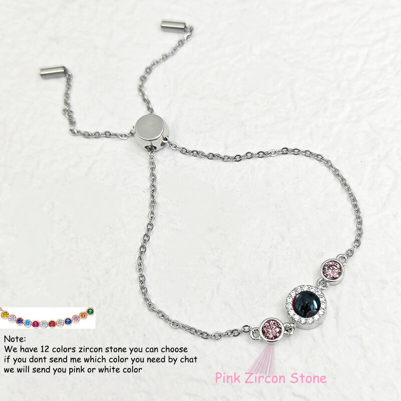 Aangepaste Foto Projectie Armband Doos Verstelbare Ketting Ingelegd Zirkoon Geboortesteen Armband Voor Vrouwen Moeder Cadeau