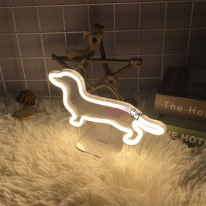 Letrero de neón personalizado con USB, luz LED de perro, señal de noche, decoración de dormitorio de niños, lámparas de luz de mesa de escritorio, regalo de cumpleaños creativo