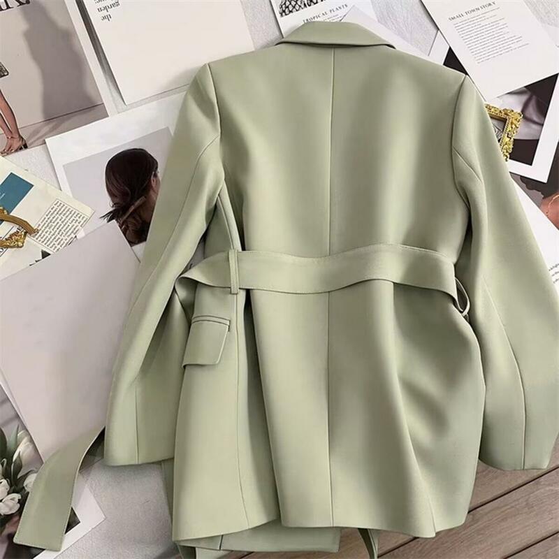 Lightweight Business Coat Formal Business Style Women's Suit Coat with Belted Waist Slim Fit Long Sleeve Office Coat for Ol
