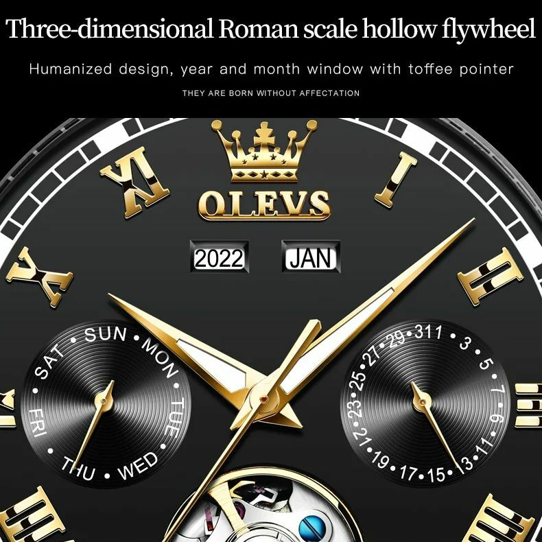 OLEVS-relojes mecánicos Tourbillon para pareja, pulsera para él y ella, correa de acero inoxidable, conjunto de relojes para amantes, regalo