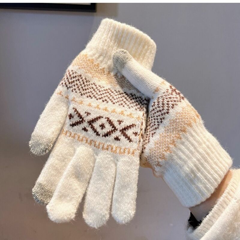 Guantes gruesos y cálidos para hombre y mujer, manoplas de lana tejidas con pantalla táctil, de dedo completo, Unisex, para Otoño e Invierno
