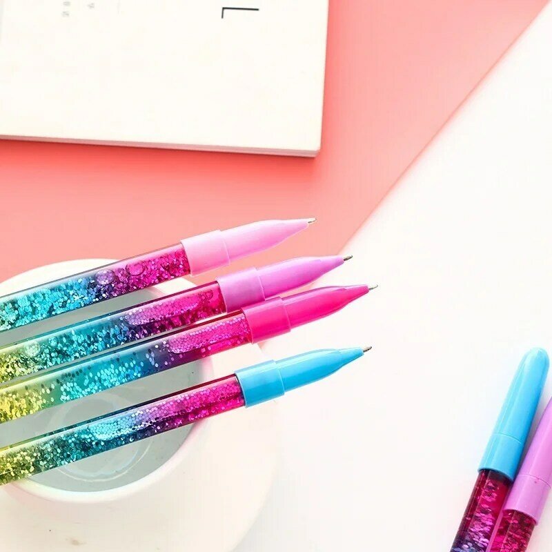 2Pcs Creative Bling Glitter Dynamic Liquid Quicksand Pen Novelty Present Stationery Ballpen Office School Writing Supplies