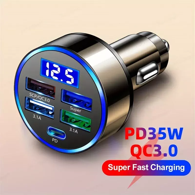 PD + QC 3.0 Fast Charging Car Phone Charger Adapter 4 Ports Usb Car Charger Type C PD35W Quick Charge 3.0 Car Charger
