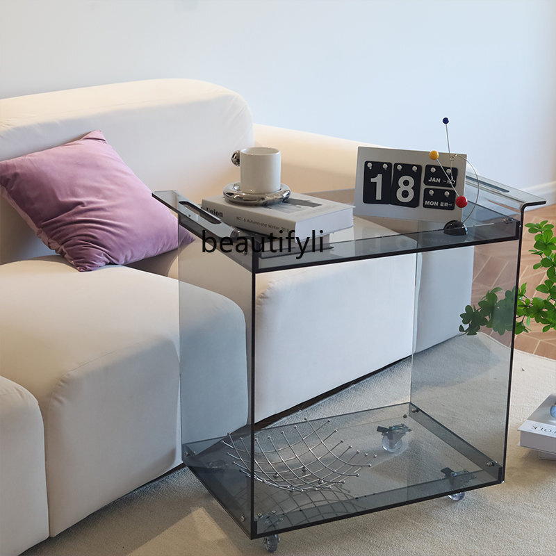Yj-carrito portátil de acrílico para sala de estar, estante Simple para té y vino, mueble lateral para sofá, comedor, Coche