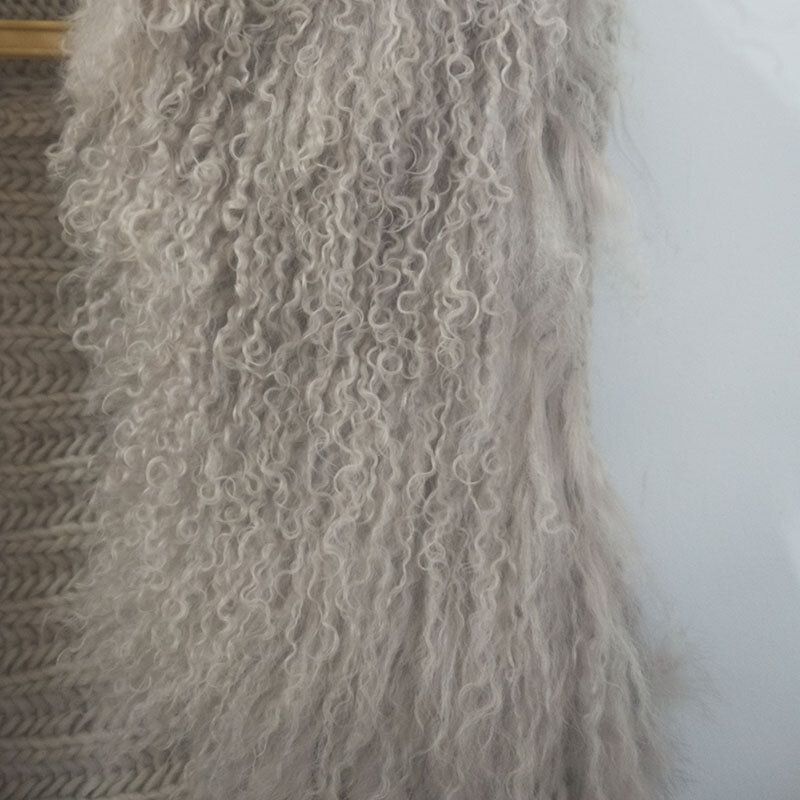Женский вязаный жилет из натурального кроличьего меха с воротником из монгольской овечьей шерсти, длинный модный жилет из натурального меха с карманами, безрукавка