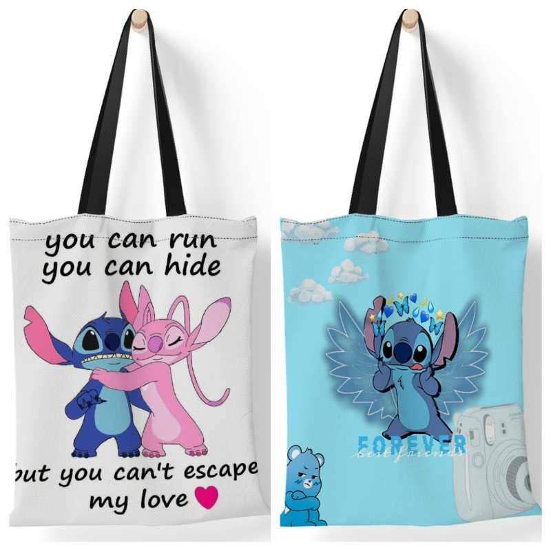 Disney Anime Figure Stitch Tote Bags for Women Canvas Handbags Large Capacity Shopping Bags Lilo & Stitch Girls Gifts 35x40cm