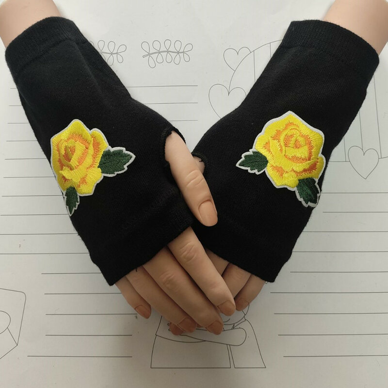 Новые Вязаные перчатки с вышивкой розы перчатки без пальцев