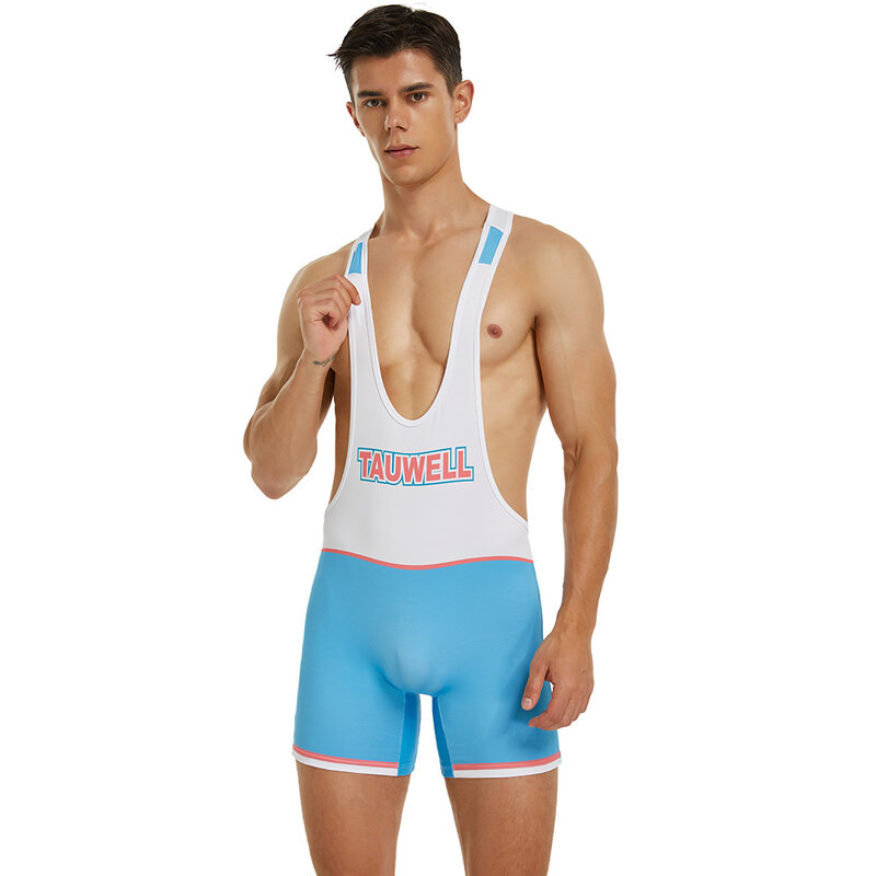 2023 섹시한 피트니스 바디웨어 레슬링 싱글젯 남성 바디슈트, 남성 언더셔츠 속옷 바디웨어 슈트, 탄력있는 체육관 운동복