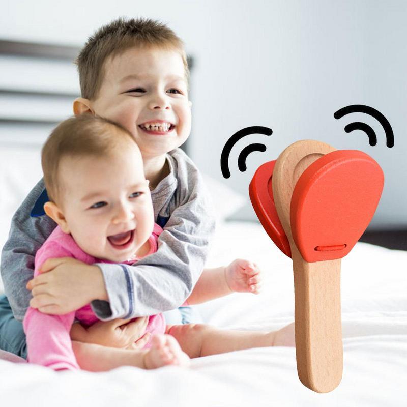 Wooden Castanets Board For Baby Children Percussion Handle Clapping Wooden Castanets Board Children Kids Gift For KTV Birthday