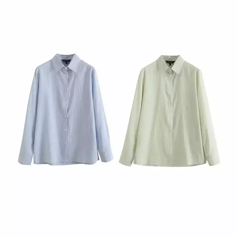 Женская Длинная блузка в полоску, Повседневная Свободная двухцветная блузка в стиле ретро, с длинным рукавом, на пуговицах, шикарный топ, новинка 2023