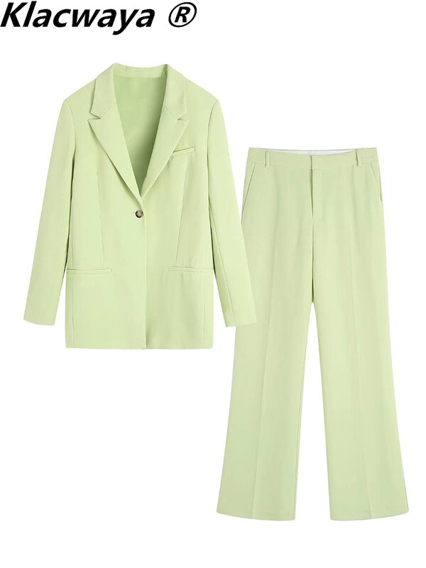 Klacwaya conjunto de terno feminino elegante blazer conjuntos mulher 2 peças senhora do escritório alta cintura calças ternos para mulher 2022