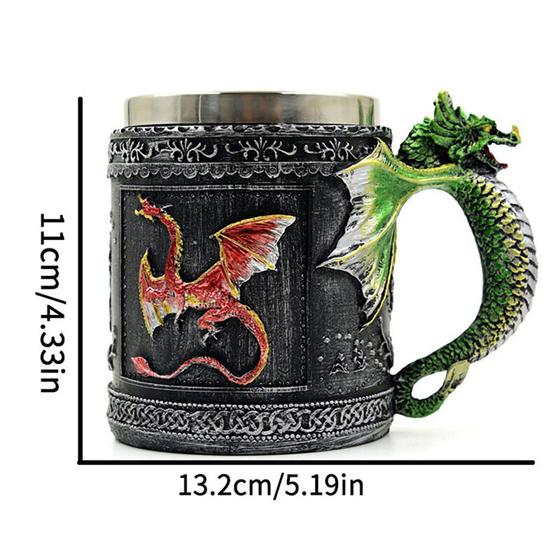 Taza de cerveza de dragón rugiente Medieval, sortija de cerveza vikinga, taza de café inoxidable, regalo para coleccionista de dragón