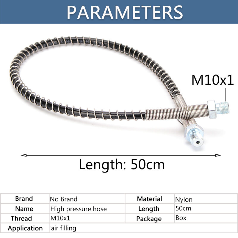 50cm Long High Pressure Pneumatics Pump Air Refilling Nylon Hose M10x1 Thread with M10x1 Thread Quick Disconnect 40Mpa 6000psi