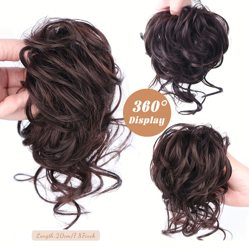 Bolinho de cabelo sintético OLACARE para mulheres, cabelo bagunçado e encaracolado, elástico crocante, pedaços de cabelo falso, grampos de cabelo preto, marrom