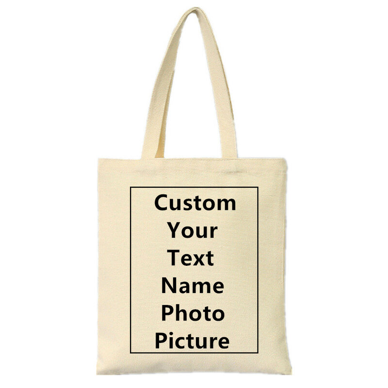 Customi tas kanvas Logo teks desain foto tas belanja wanita tas bahu tas belanja kasual