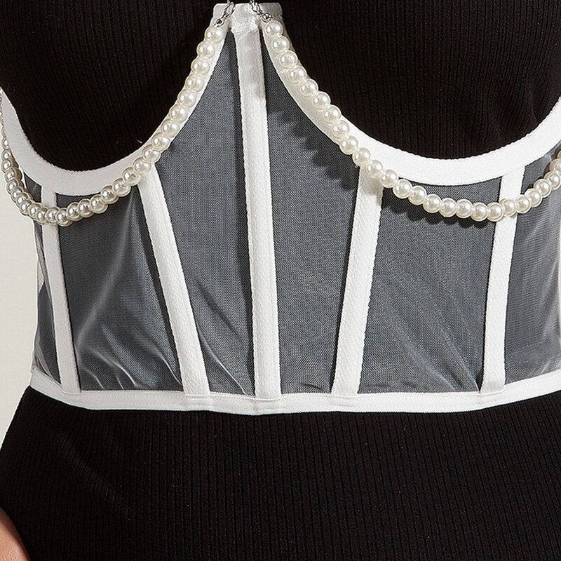 Vải Lưới Phối Dây Treo Ngọc Trai Hạt Nữ Xòe Nữ Hông Thắt Lưng Giảm Béo Trang Trí Cho Váy Cưới